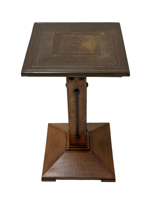 Vienna Secession Pedestal in Oak with Patinated Brass Top, 1900s